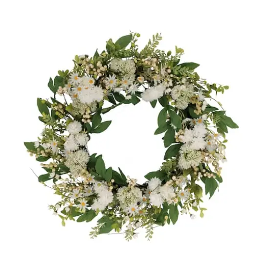 30" White Mum & Daisy Floral Spring Wreath {1}