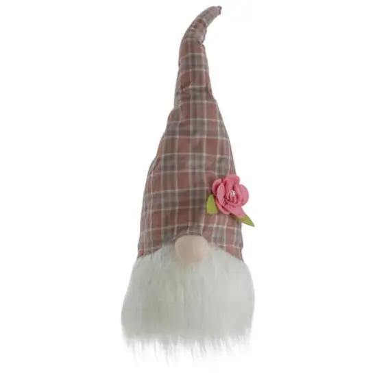 20" Pink & White Plaid Spring Gnome Head D&eacute;cor {1}