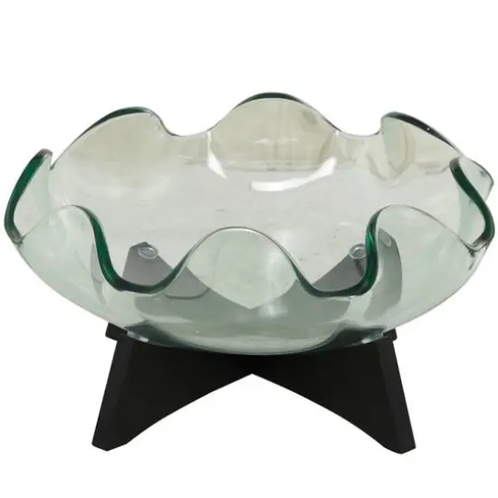 16" Clear Glass Kitchen Serving Bowl with Black Wooden Stand {1}