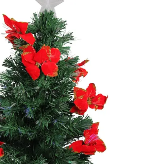 3ft. Fiber Optic Color Changing Artificial Christmas Tree with Red Poinsettias & Star {3}