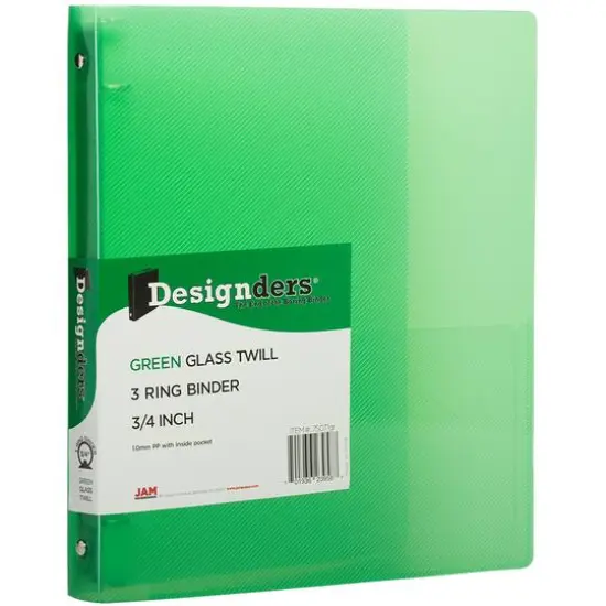 JAM Paper 3/4" Glass Twill Plastic 3-Ring Binders, 4ct. Green {4}