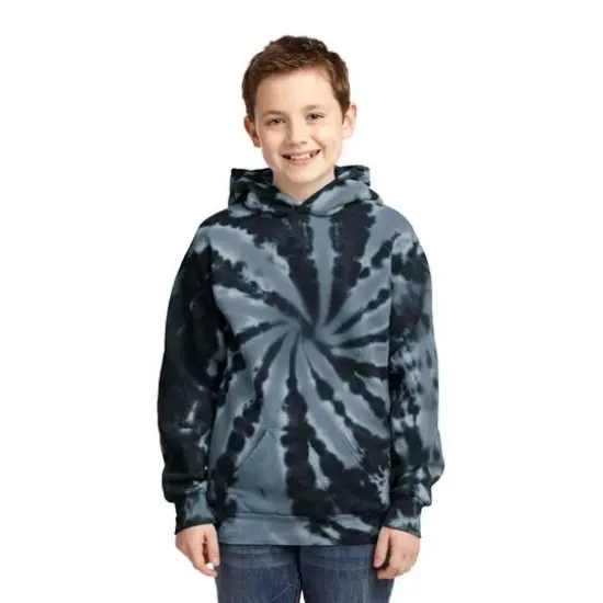 Port & Company&reg; Youth Tie-Dye Pullover Hooded Sweatshirt Black {4}