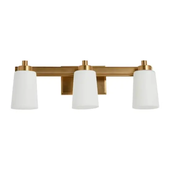 Hello Honey&reg; Robert Stevenson Lighting Sullivan Park Frosted Glass & Metal 3-Light Vanity Brushed Gold {1}
