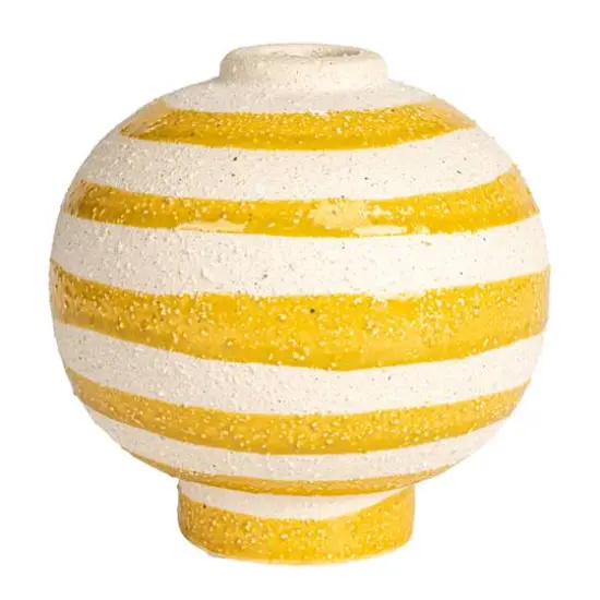 Hello Honey&reg; 5.25" Yellow & White Striped Stoneware Vase with Sphere Shape & Footed Base {8}