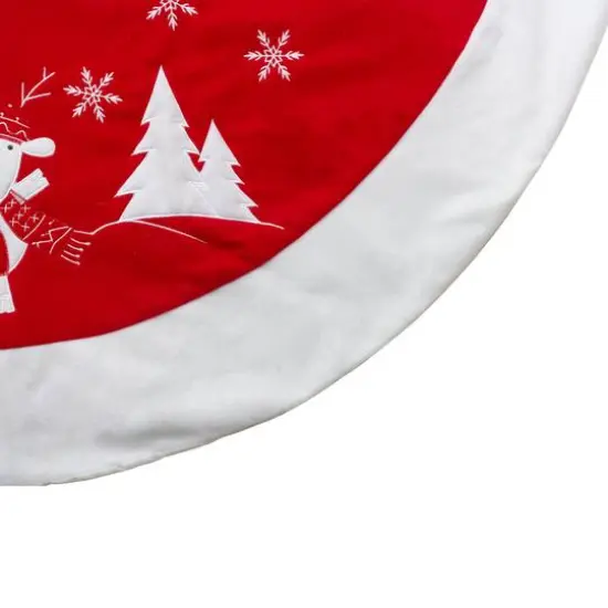 46" Red & White Reindeer Embroidered Christmas Tree Skirt {6}