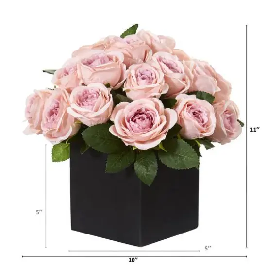 11'' Pink Rose Arrangement in Black Vase {3}