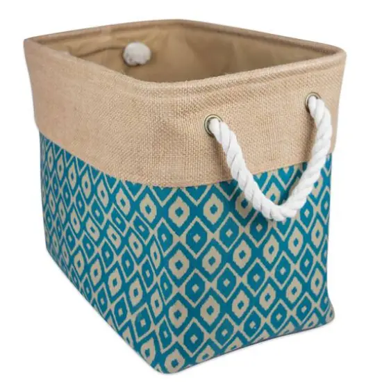 DII&reg; 9" Teal Ikat Rectangle Burlap Bin {7}