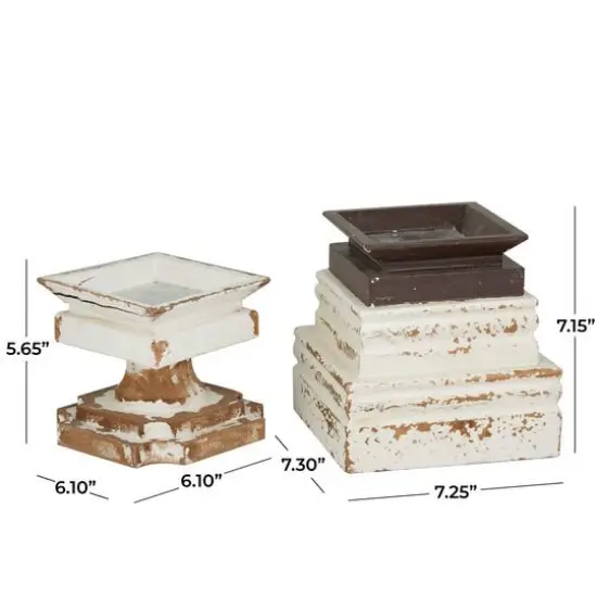 White Wood Vintage Candleholder Set {7}