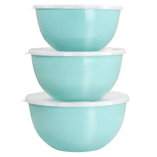 Martha Stewart Turquoise Enamel Mixing Bowl and Lid Set {1}