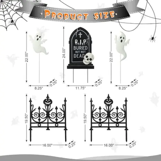 Glitzhome&reg; 24" 5-Piece Halloween Metal Graveyard Yard Stake Set {9}