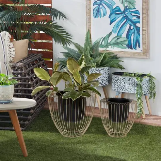 Black & Gold Metal Contemporary Planter Set {7}