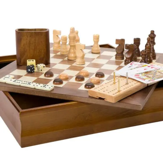 Toy Time Classic 7-in-1 Wooden Board Game Set {1}