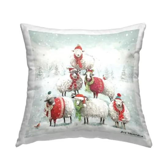 Stupell Industries Winter Sheep Balancing Snow Scene Throw Pillow {1}