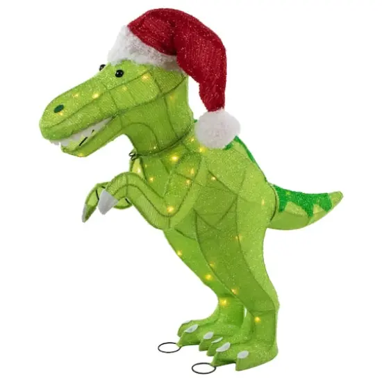 30" LED Tinsel Santa T-Rex Dinosaur Outdoor Christmas Decoration {1}