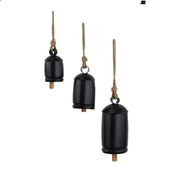 Black Metal Bohemian Decorative Cow Bell, Set of 3" 13", 8", 7" {1}