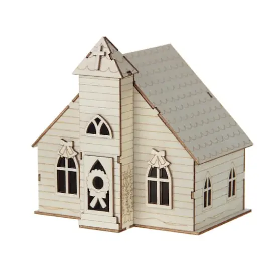 6.5" Unfinished Village Church DIY LED Wood D&eacute;cor by Make Market&reg; {4}