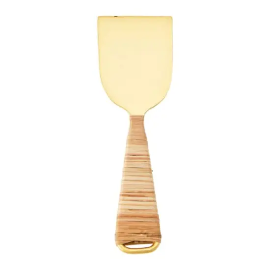 Hello Honey&reg; Gold Finish Stainless Steel Cheese Knives with Rattan Wrapped Handles Set {6}