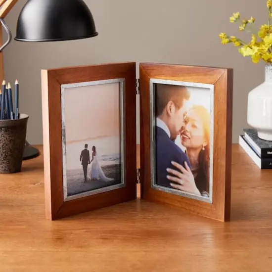 Expressions™ 2 Opening 5" x 7" Walnut & Silver Hinged Collage Frame by Studio Décor® {3}