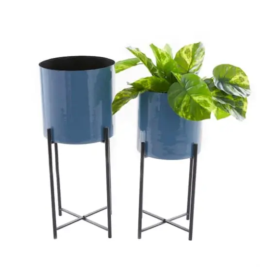 CosmoLiving by Cosmopolitan Set of 2 Blue Iron Contemporary Planter, 24" x 10" x 10" {5}