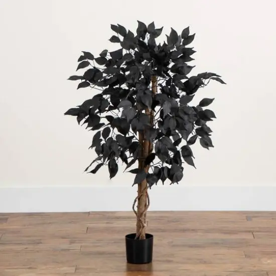 3ft. Artificial Halloween Black Ficus Tree with Natural Trunk {6}