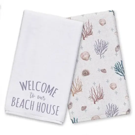 Welcome To The Beach House Tea Towel Set Blue/White {1}