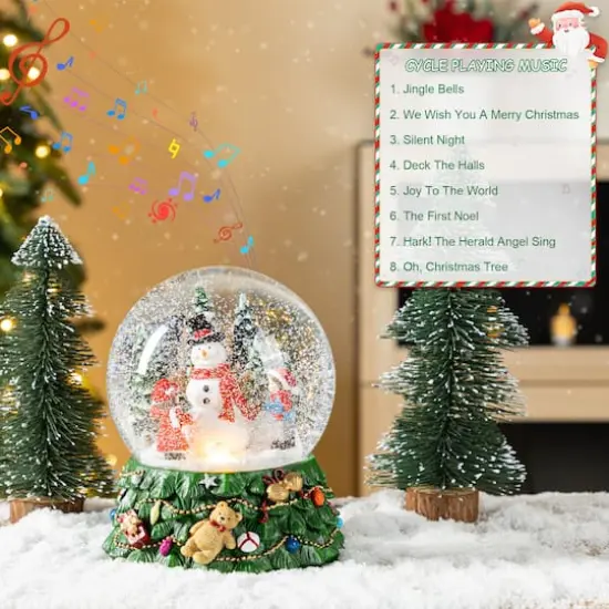 Glitzhome&reg; 150mm Christmas Resin Lighted Musical Snowflakes Snowman Waterglobe {8}