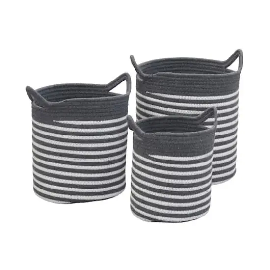 Household Essentials Gray & White Striped Cotton Basket Set {1}