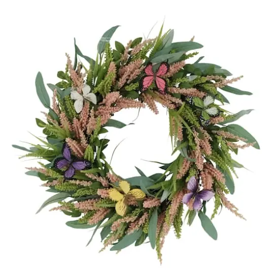24" Salix Leaf with Butterfly Floral Spring Wreath {1}