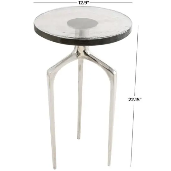 22" Accent Table with Textured Glass Tabletop Silver {6}