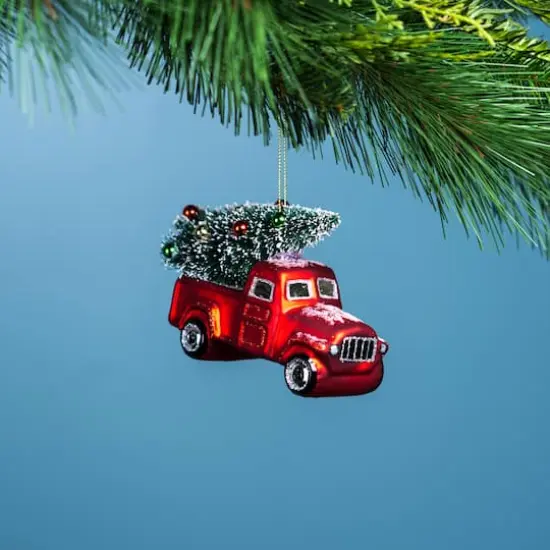 6ct. 4.25" Glittered Glass Pickup Truck Ornament Set {4}