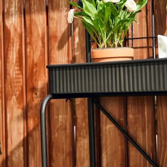 Glitzhome&reg; 68" 3-Tier Black Metal Shelf Planter Stand {4}