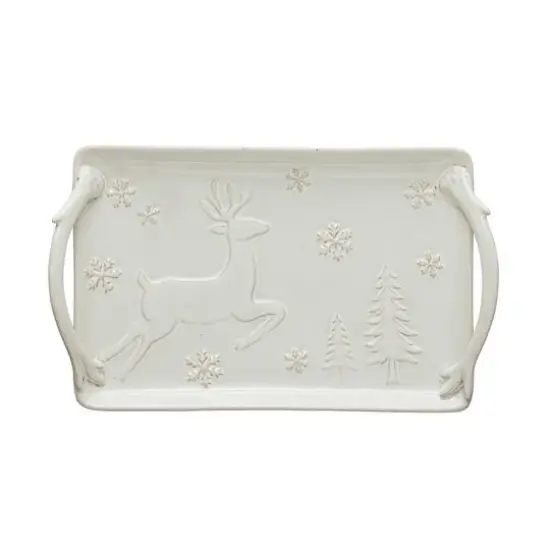 Hello Honey&reg; 11" White Christmas Debossed Stoneware Tray {1}