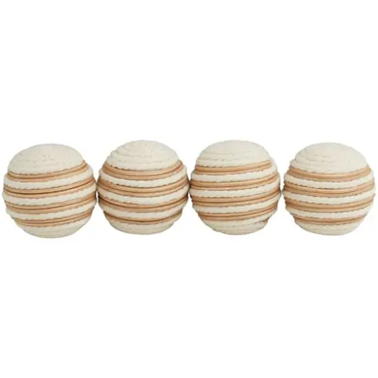 White Striped Handmade Jute Orbs & Vase Filler Set {1}