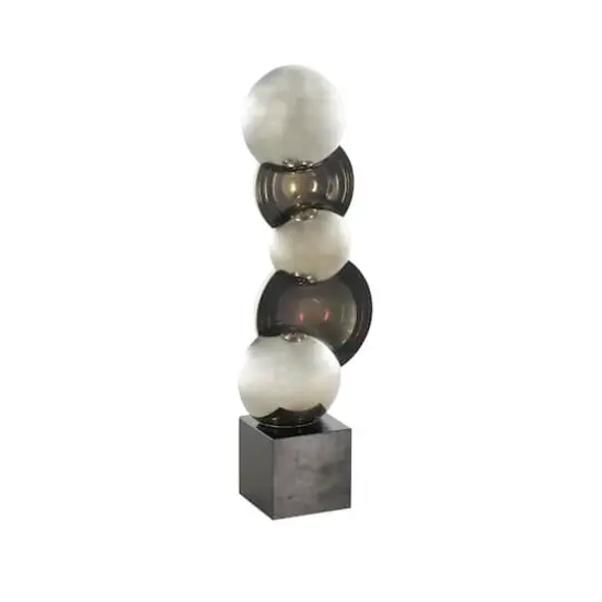 15.75" Black Glass Abstract Stacked Orb Sculpture with Black Base {3}