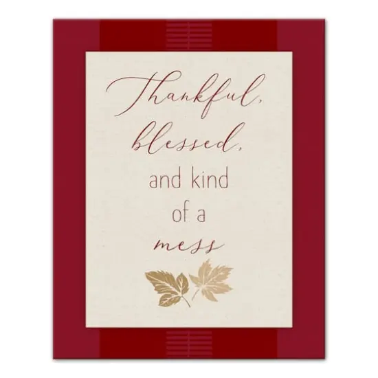 Thankful Blessed Mess Leaves Canvas Wall Art {1}