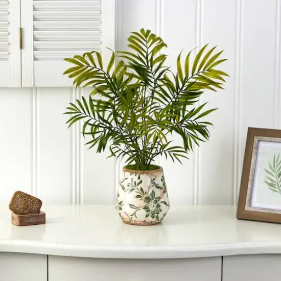 18" Mini Areca Palm Plant in Floral Vase {4}