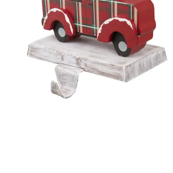 Glitzhome® Wooden & Metal Red Car & Truck Stocking Holder Set {8}