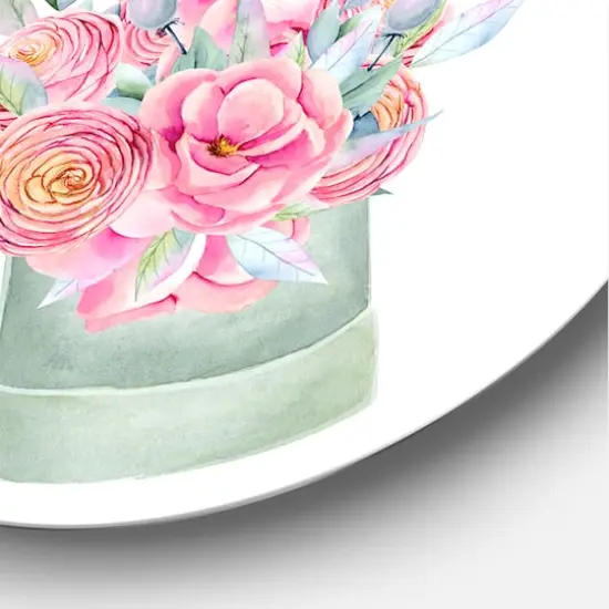 Designart - Collection of Pink Roses - Farmhouse Metal Circle Wall Art {5}