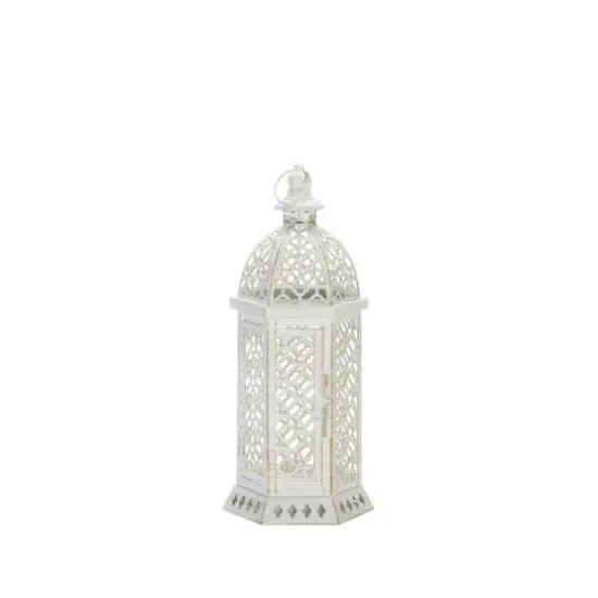 15.5" White Cutwork Hexagon Lantern {1}