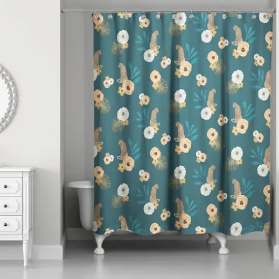 Tropical Jag Shower Curtain Teal {3}