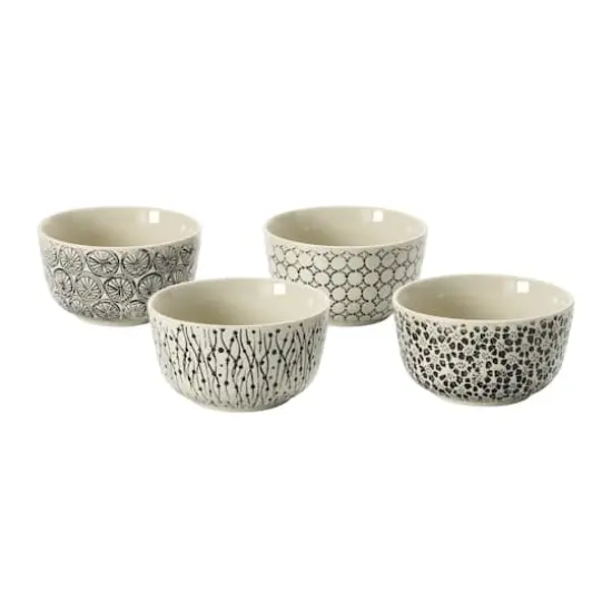 Hello Honey&reg; 4.5" Black & Cream Hand-Stamped Stoneware Bowl with Embossed Pattern, 4ct. {5}