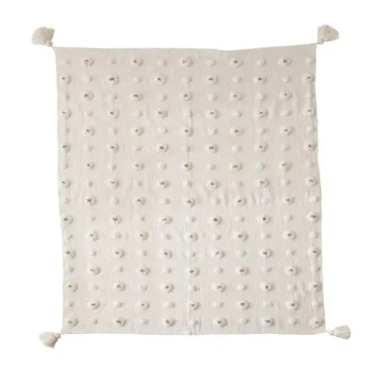 Hello Honey&reg; White and Gold Cotton Tufted Throw with Tassels {1}