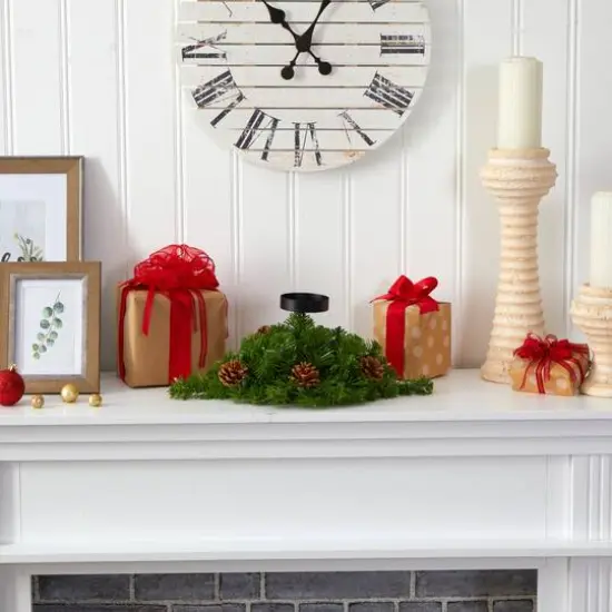 16&rdquo; Christmas Pine Candelabrum & Pinecones with Lights {6}