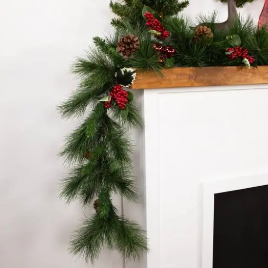 9ft. Artificial White Valley Pine With Pine Cones Garland {13}