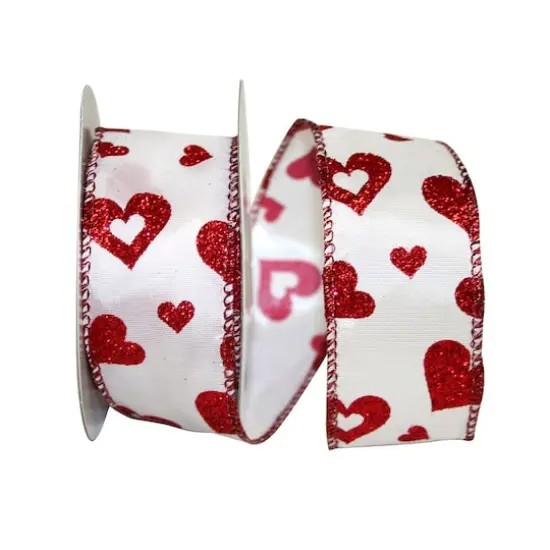 JAM Paper 1.5" x 20yd. Wired Glitter Hearts 2 Ribbon {1}