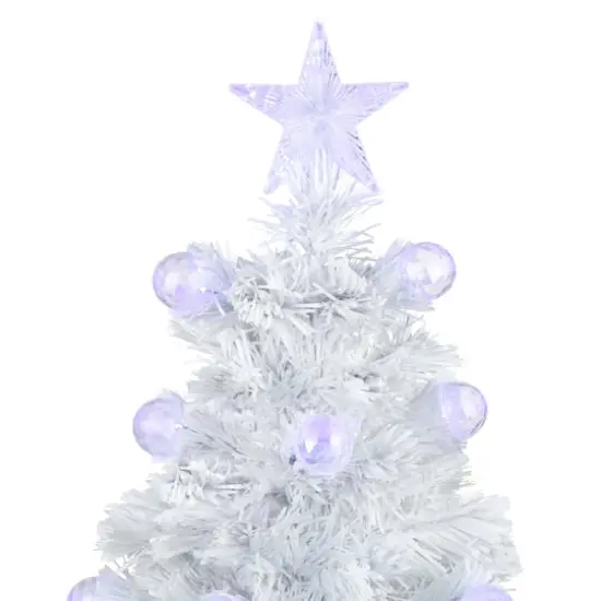3ft. Fiber Optic Color Changing White Artificial Christmas Tree with Iridescent Ball Ornaments & Star {4}