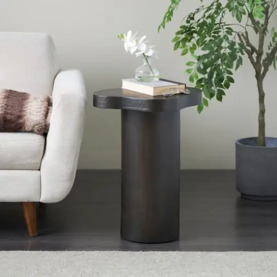 23" Black Pedestal Side End Accent Table with Rounded Square Top {3}