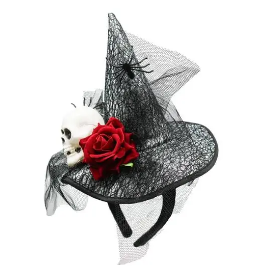 Black Mesh Witch Hat Headband with Skull & Spiders by Celebrate It&trade; {3}