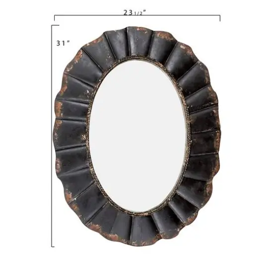 Hello Honey&reg; 31" Black Oval Scalloped Metal Mirror {7}