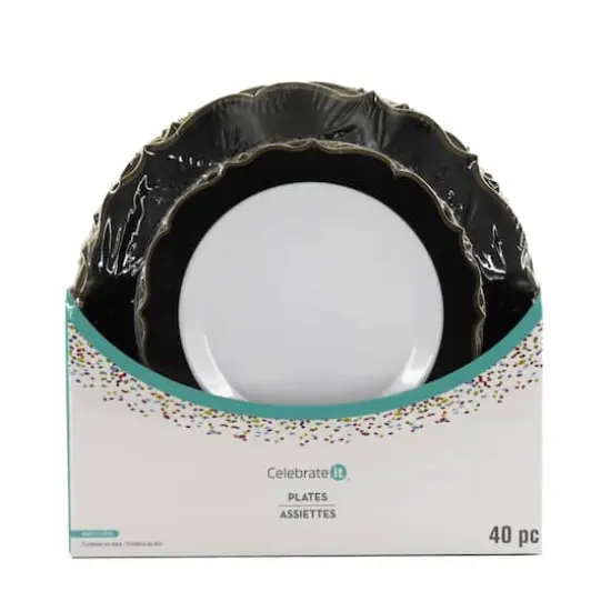 Black & Gold Rim Lunch & Dinner Plate Set, 40ct. by Celebrate It&trade; {1}